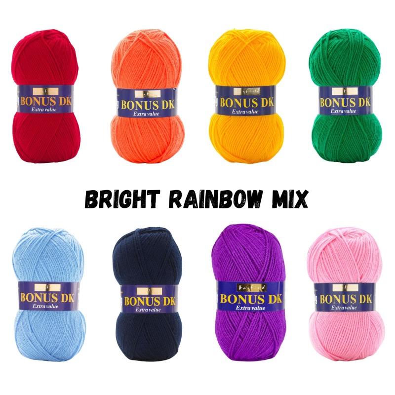 Bright Rainbow Pack Hayfield Bonus DK Yarn Sirdar 100g - 8 Ball Bundle